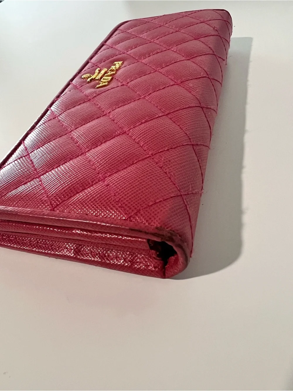 Prada Pink Saffiano Quilted Leather Continental Wallet Gold Hardware